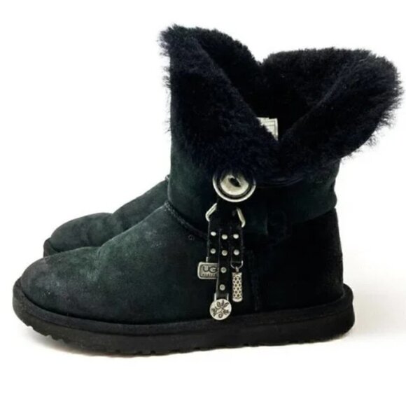 UGG Australia Azalea Black Sheepskin Shearling & UGG Charms Boots - Size 7 - Picture 3 of 10